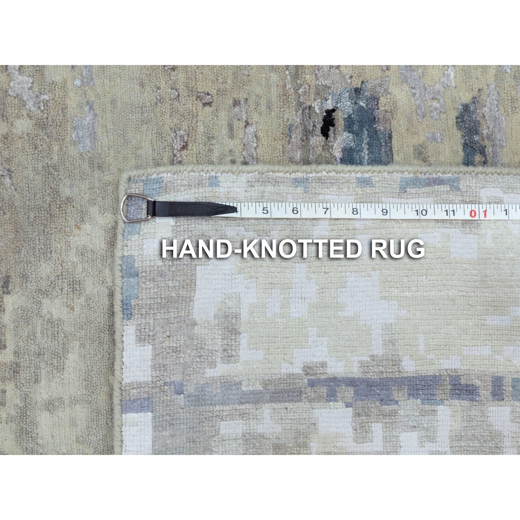 10'x10' Abstract Design Silver-Blue Tapis en laine et soie à poils longs noué à la main en vente 4