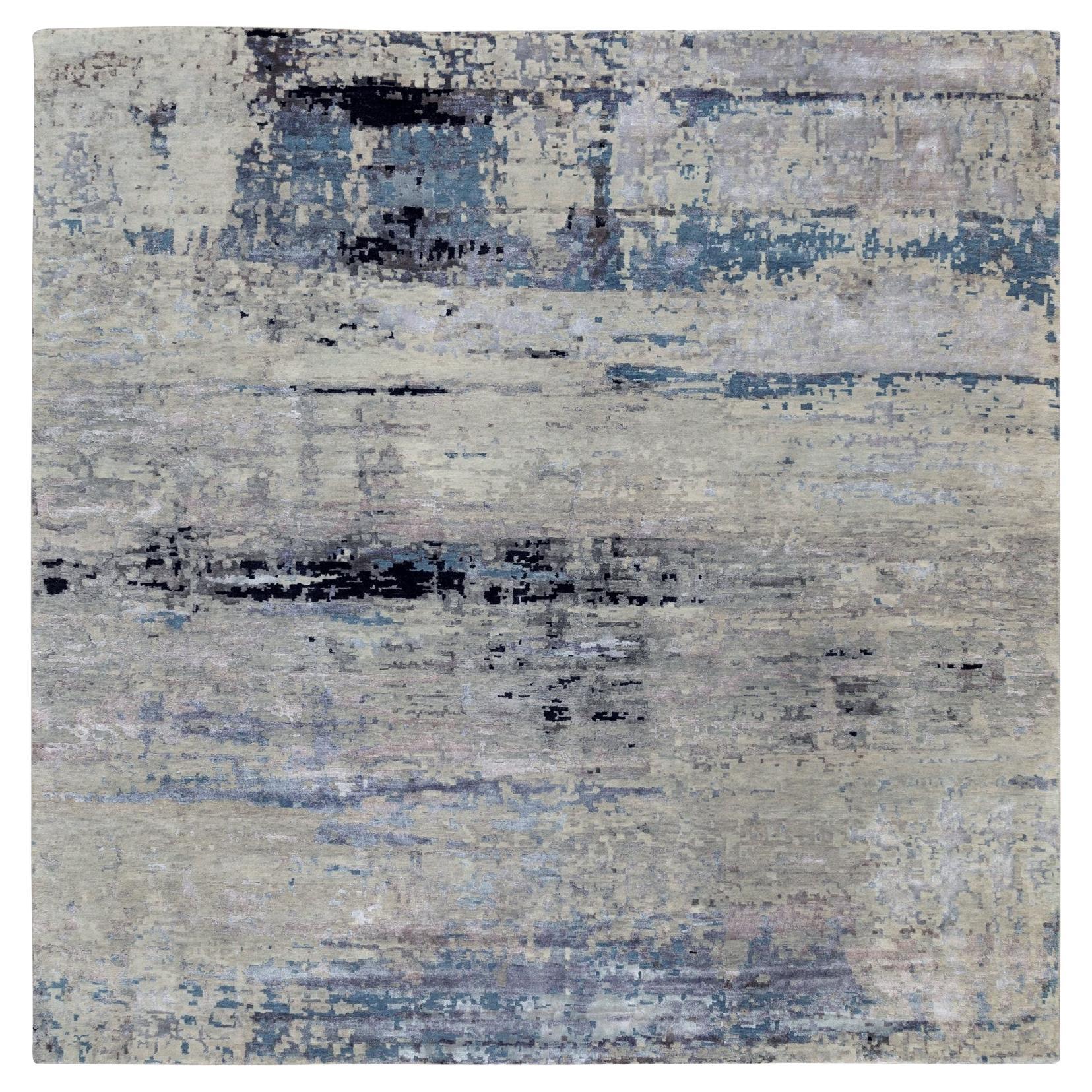 10
x10
Abstract Design Silver-Blue Annodato a mano Hi-Low Pile Wool
Silk Rugs