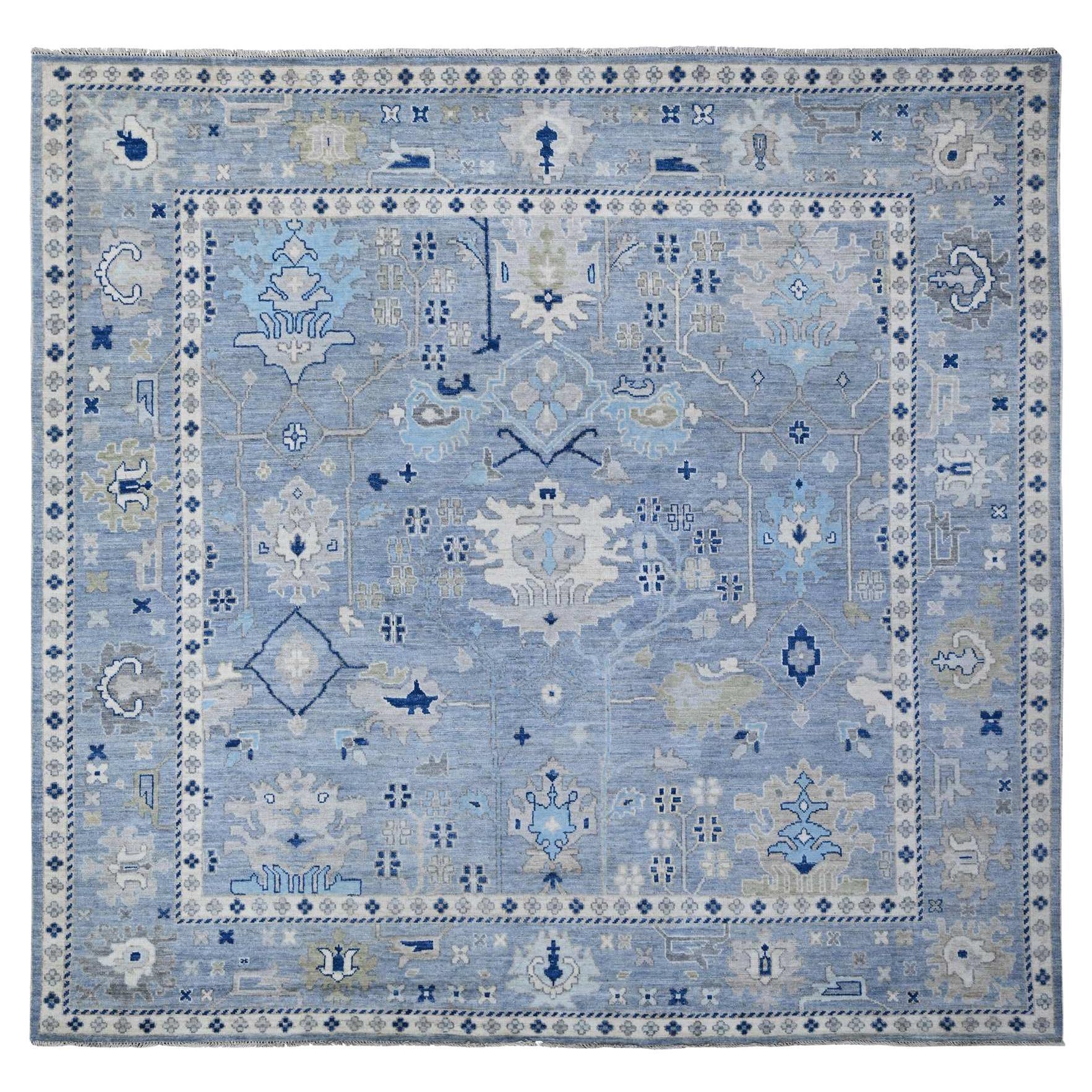 10'x10' Air Force Blue Wool Weft Angora Oushak Square Oriental Rug