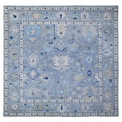 10'x10' Air Force Blue Wool Weft Angora Oushak Square Oriental Rug