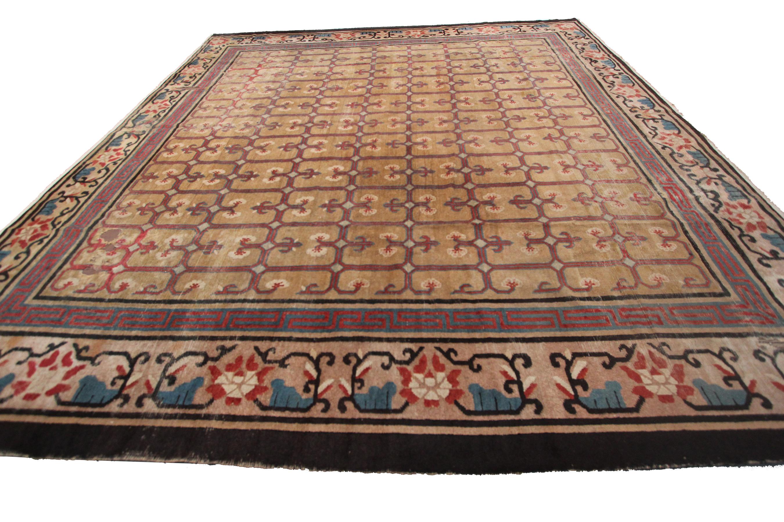 Rare Antique Peking Ninghshia Art Deco Rug 
Chinese Tapestry 
Beige

9'4' x 10' 10' x 10'
285cm x 305cm 

Circa 1860

