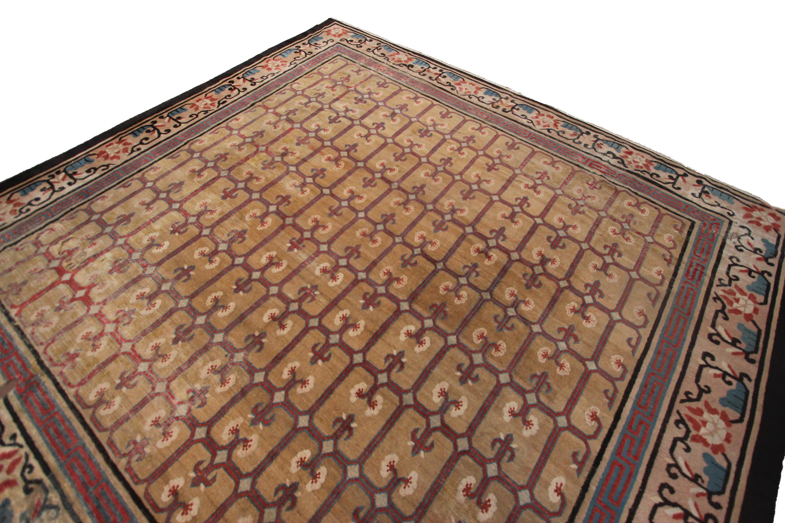 Hand-Knotted Antique Peking Ninghshia Antique Art Deco Rug Antique Chinese Beige 1860 For Sale