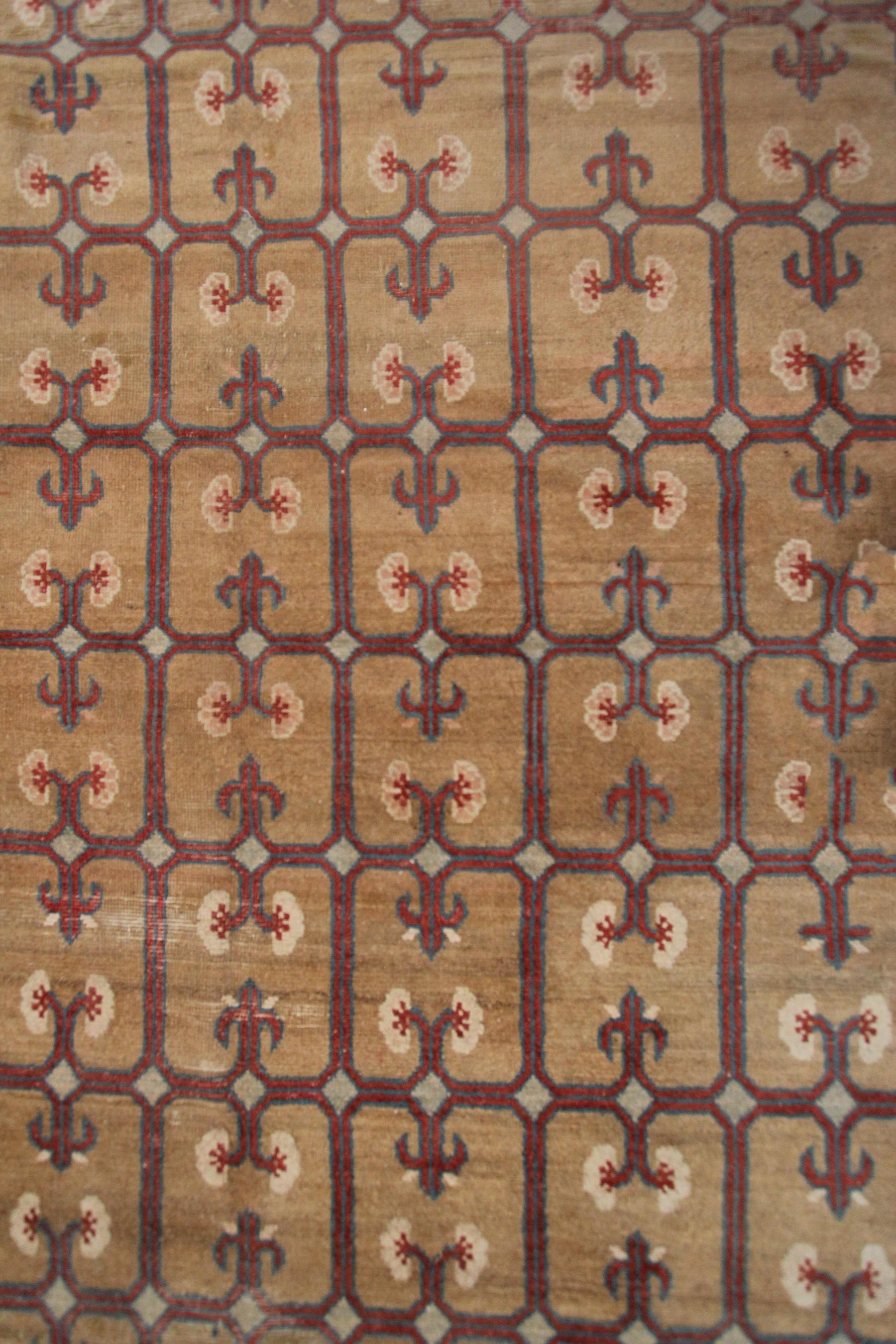 Ancien tapis Art Déco Pékin Ninghshia beige ancien chinois 1860 Bon état - En vente à New York, NY