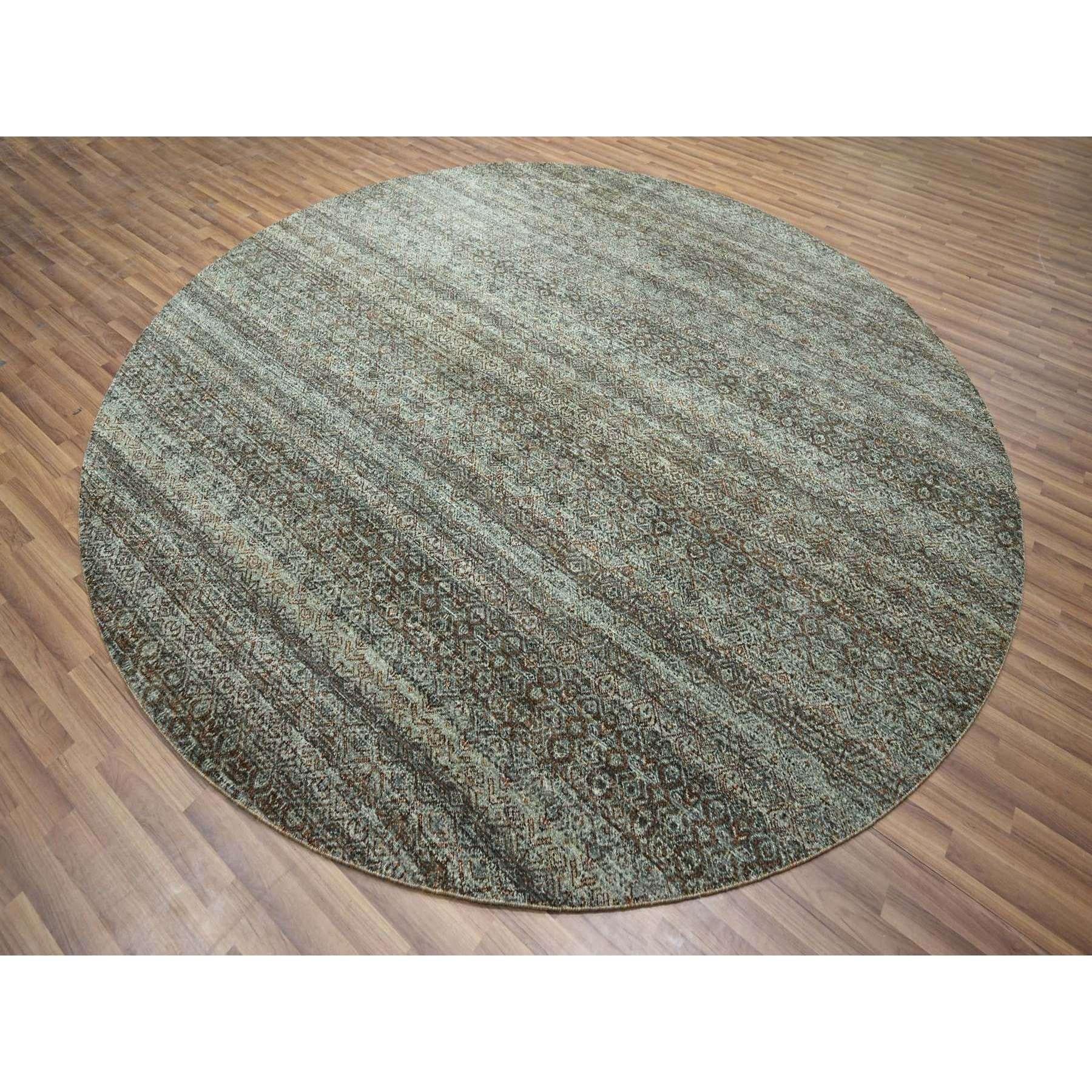 Indien 10'x10' Tapis rond en laine pure Kohinoor Herat, gris arsenic, noué à la main en vente