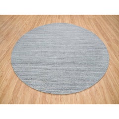 10'x10' Arsenic Gray Wool Hand Loomed Modern Striae Design Round Oriental Rug