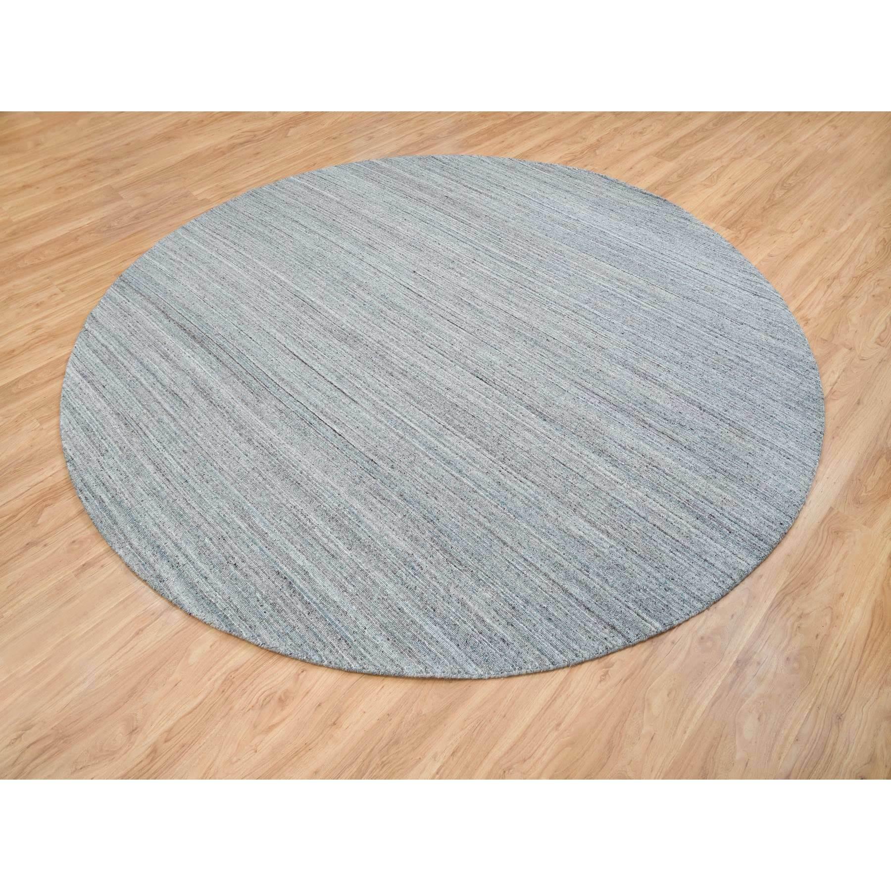 Indian 10'x10' Arsenic Gray Wool Hand Loomed Modern Striae Design Round Oriental Rug For Sale