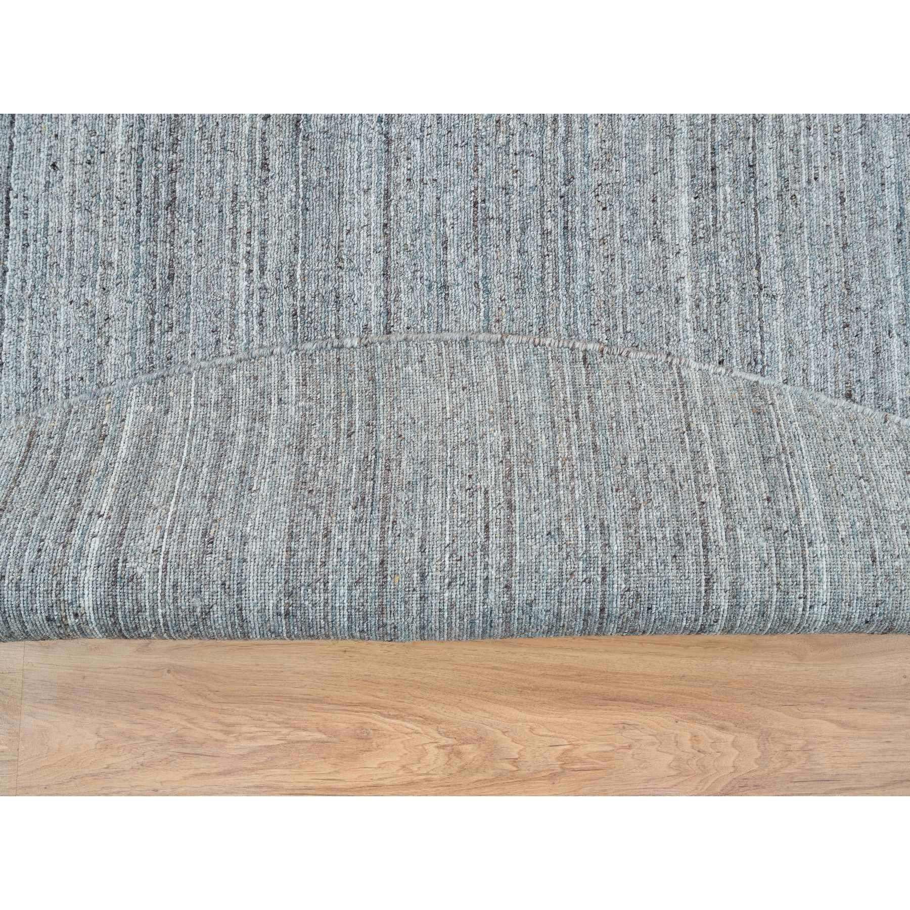 Hand-Knotted 10'x10' Arsenic Gray Wool Hand Loomed Modern Striae Design Round Oriental Rug For Sale