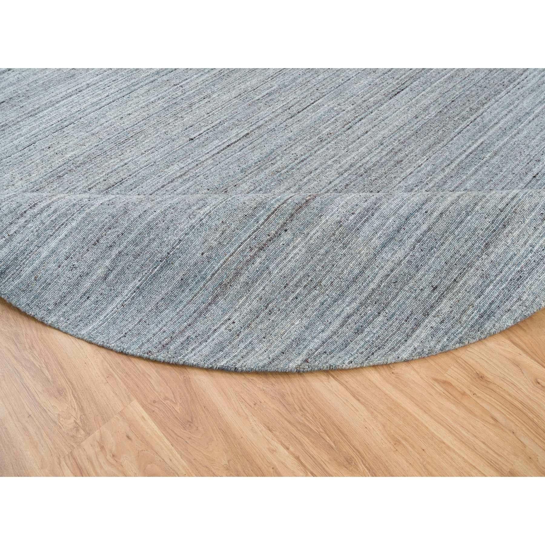 Contemporary 10'x10' Arsenic Gray Wool Hand Loomed Modern Striae Design Round Oriental Rug For Sale