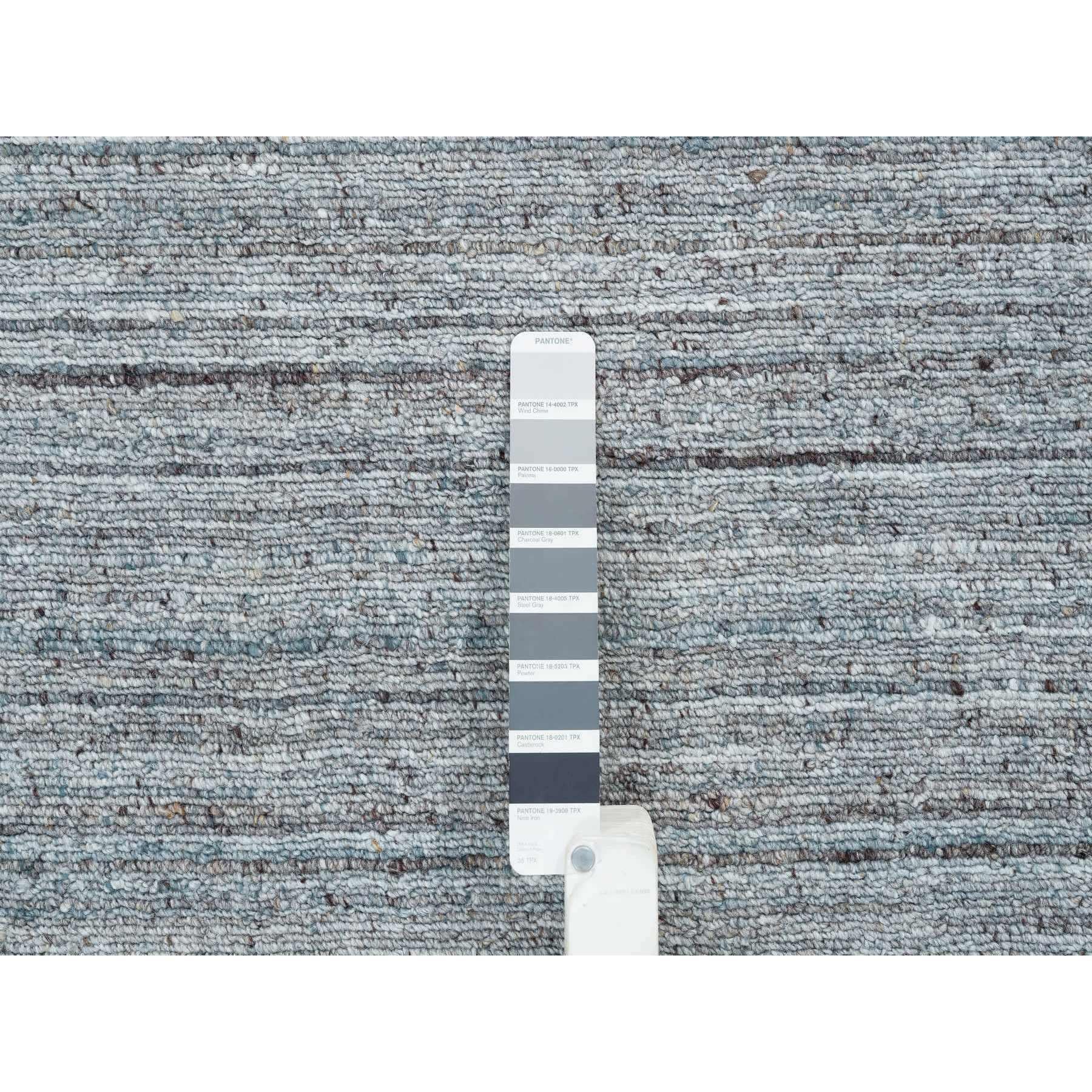 10'x10' Arsenic Gray Wool Hand Loomed Modern Striae Design Round Oriental Rug For Sale 1