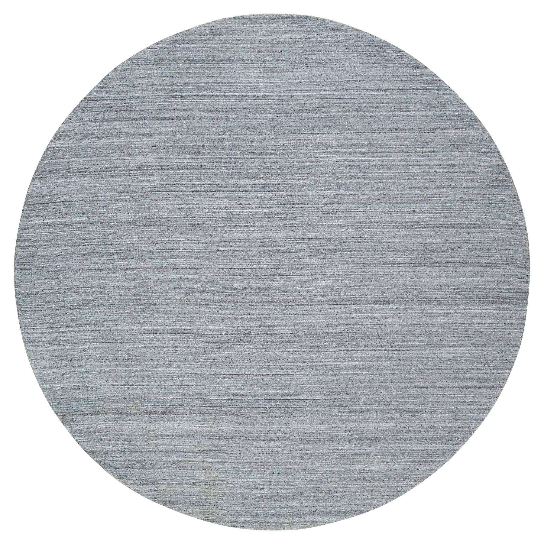 10'x10' Arsenic Gray Wool Hand Loomed Modern Striae Design Round Oriental Rug For Sale