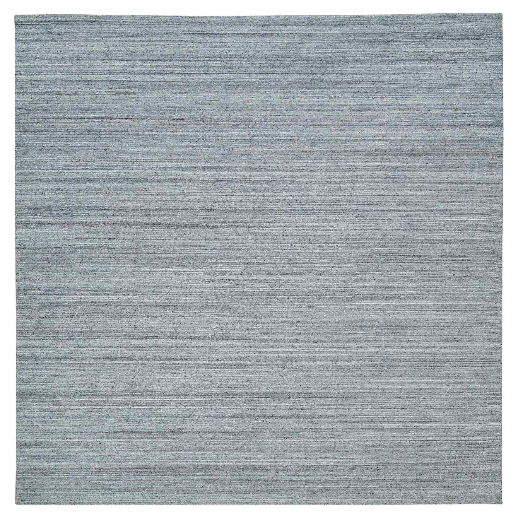 10
x10
 Arsenic Gray Wool Hand Loomed Modern Striae Design Square Oriental Rug For Sale