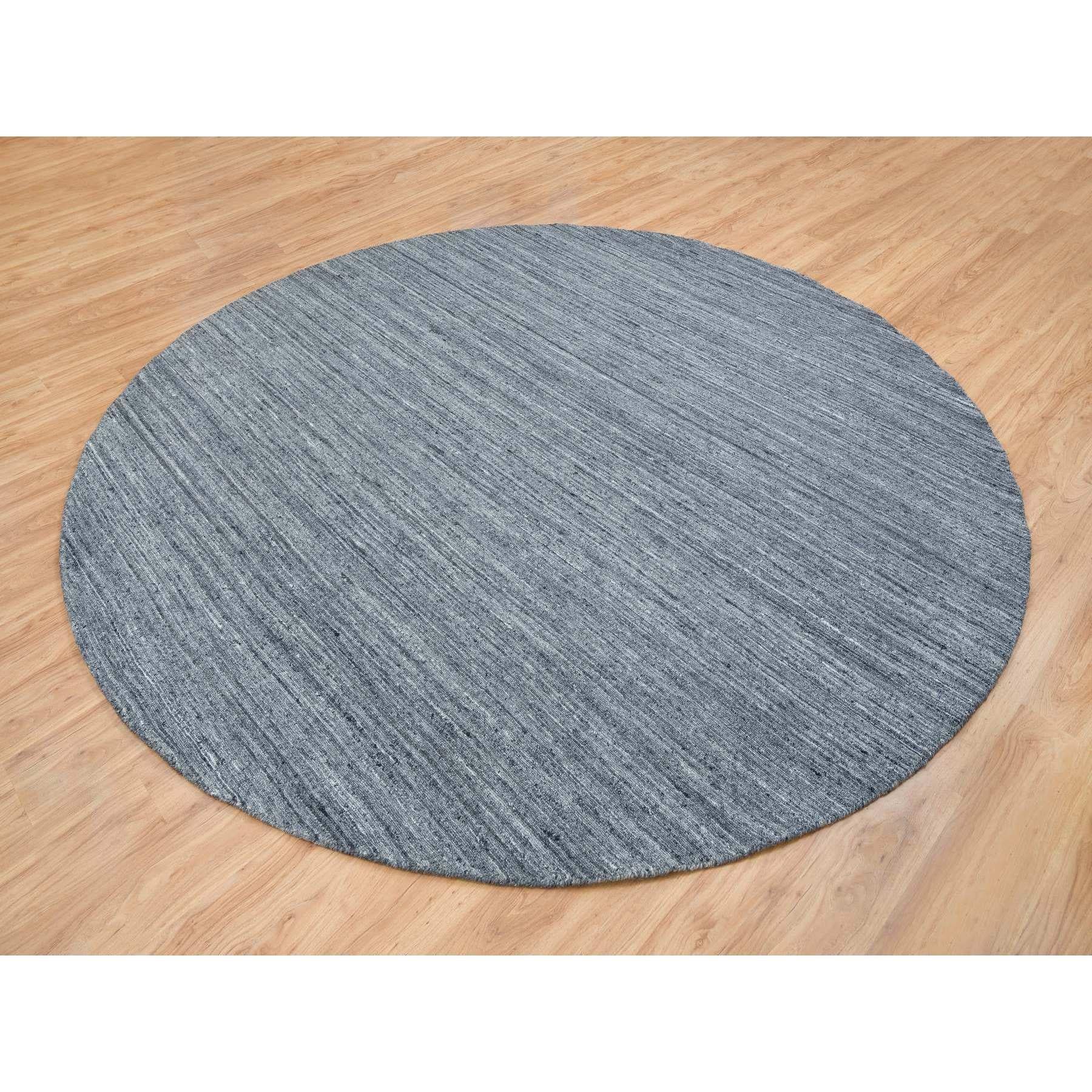 10'x10' Arsenic Gray Wolle Modern Striae Rund Handgewobener Orientteppich (Moderne) im Angebot