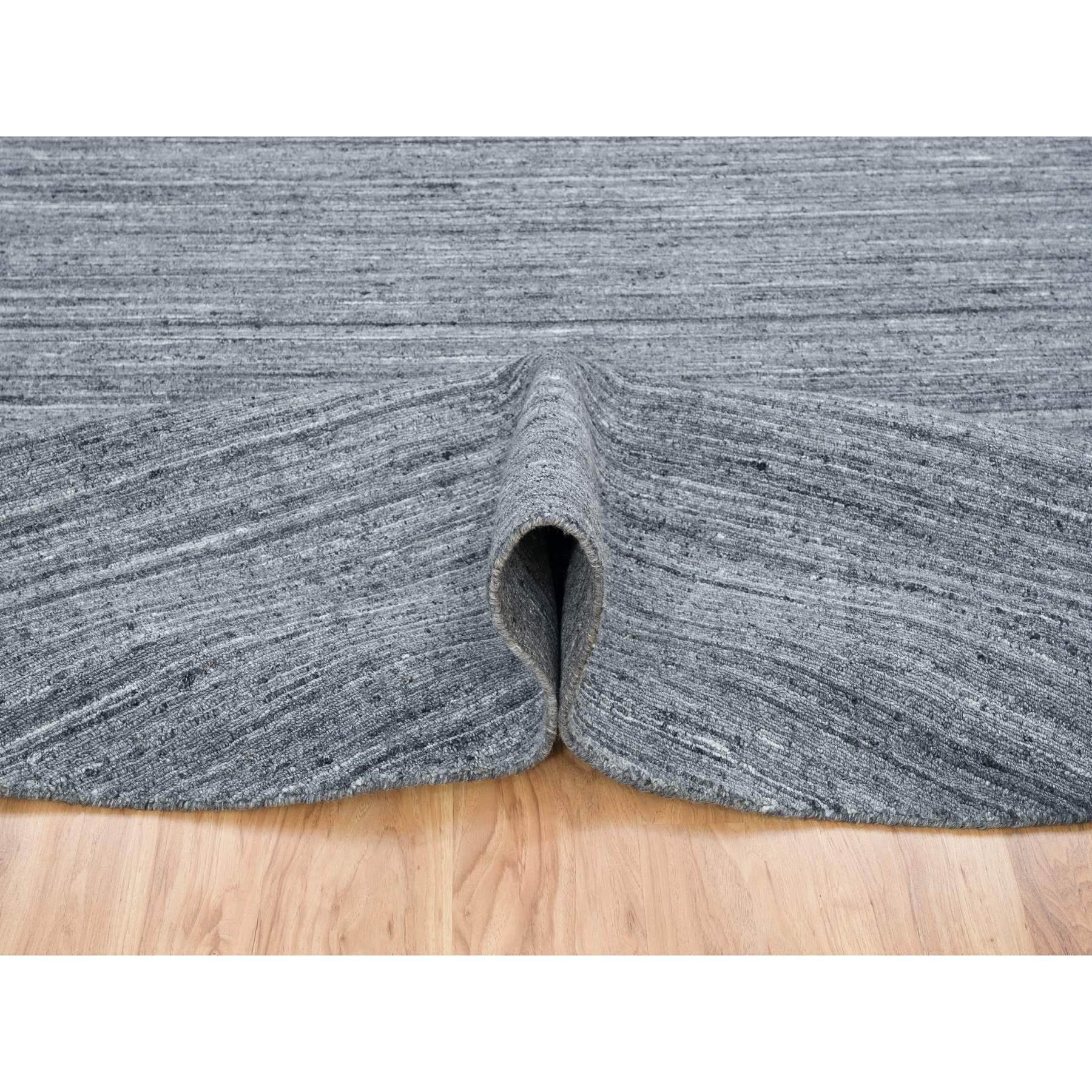 10'x10' Arsenic Gray Wolle Modern Striae Rund Handgewobener Orientteppich (Handgewebt) im Angebot