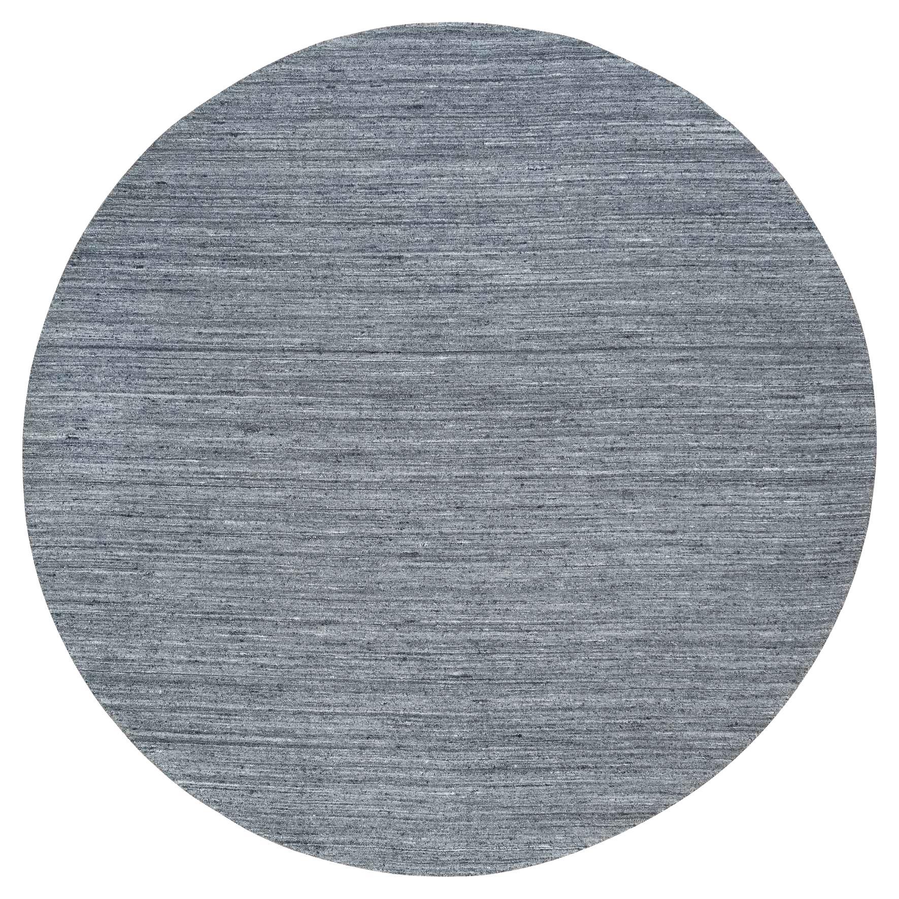 10'x10' Arsenic Gray Wolle Modern Striae Rund Handgewobener Orientteppich im Angebot