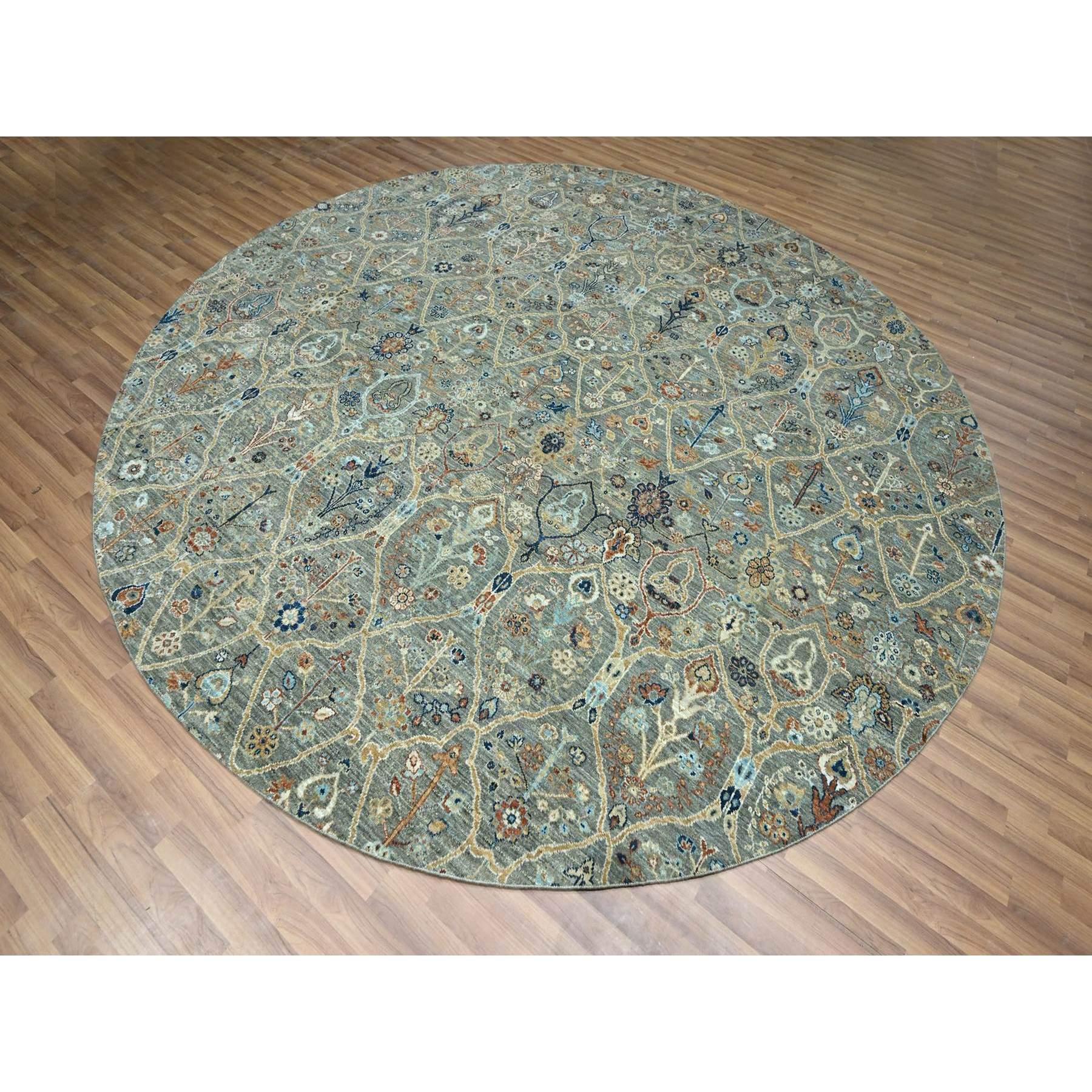 Indian 10'x10' Basil Green Hand Knotted Trellis Borderless Garden Design All Wool Rug For Sale