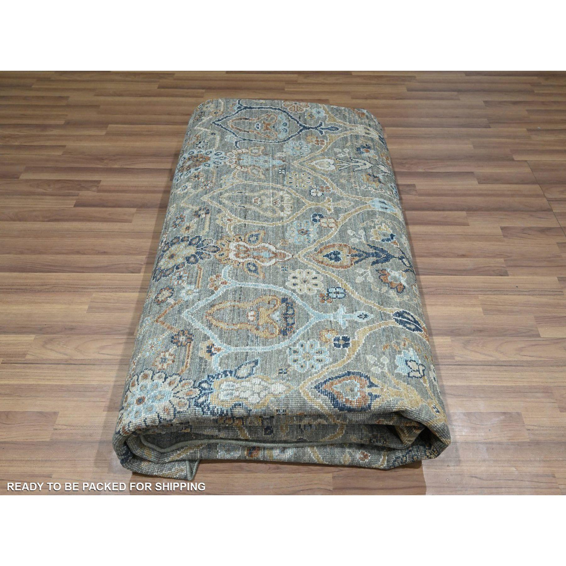 10'x10' Basil Green Hand Knotted Trellis Borderless Garden Design All Wool Rug For Sale 3