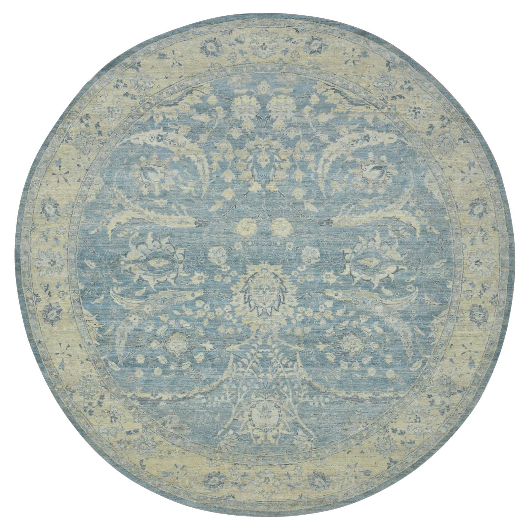 10
x10
 Beau Blue Sickle Leaf Design Hand Knotted Pure Wool Round Oriental Rug