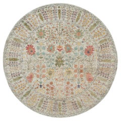Tappeto rotondo 10'x10' Beige annodato a mano in seta e lana Directional Vase Design