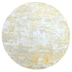 Alfombra Redonda Anudada a Mano de Lana y Seda de 10'x10' Beige con Diseño Abstracto Dorado