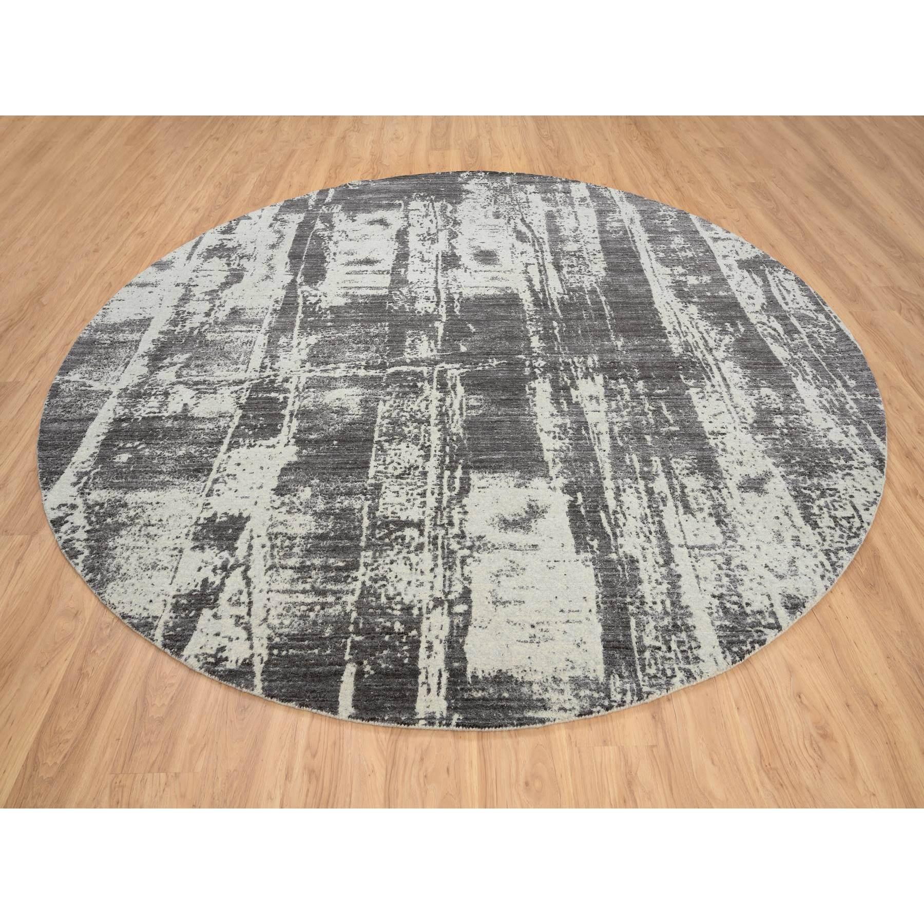 Alfombra redonda tejida a mano de lana y seda de diseño moderno negro 10'x10' Moderno en venta