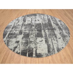 10'x10' Black Modern Design Wool And Plant Based Silk Hand Loomed Round Rug