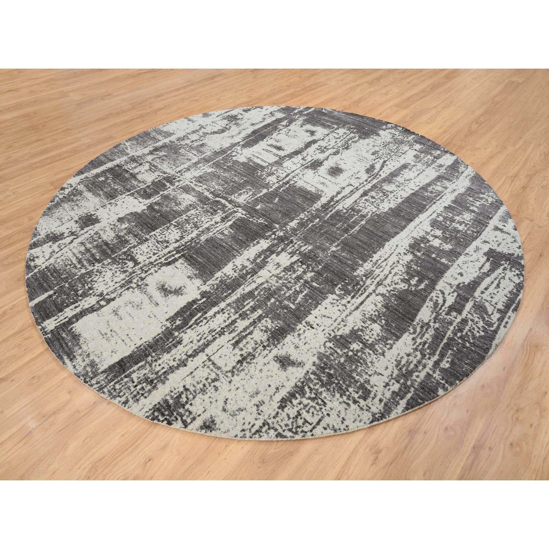 Alfombra redonda tejida a mano de lana y seda de diseño moderno negro 10'x10' Indio en venta