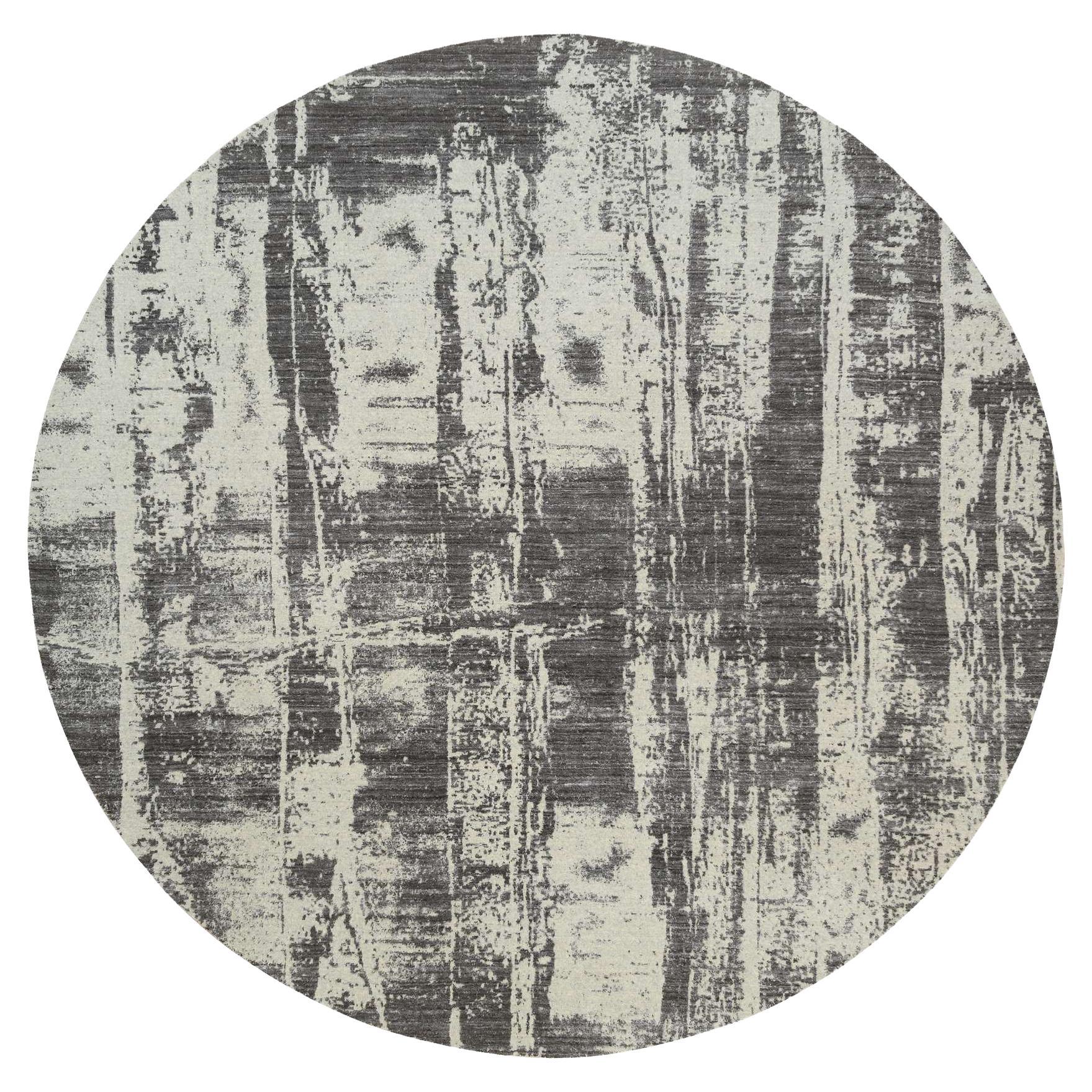 10'x10' Black Modern Design Wool And Plant Based Silk Hand Loomed Round Rug