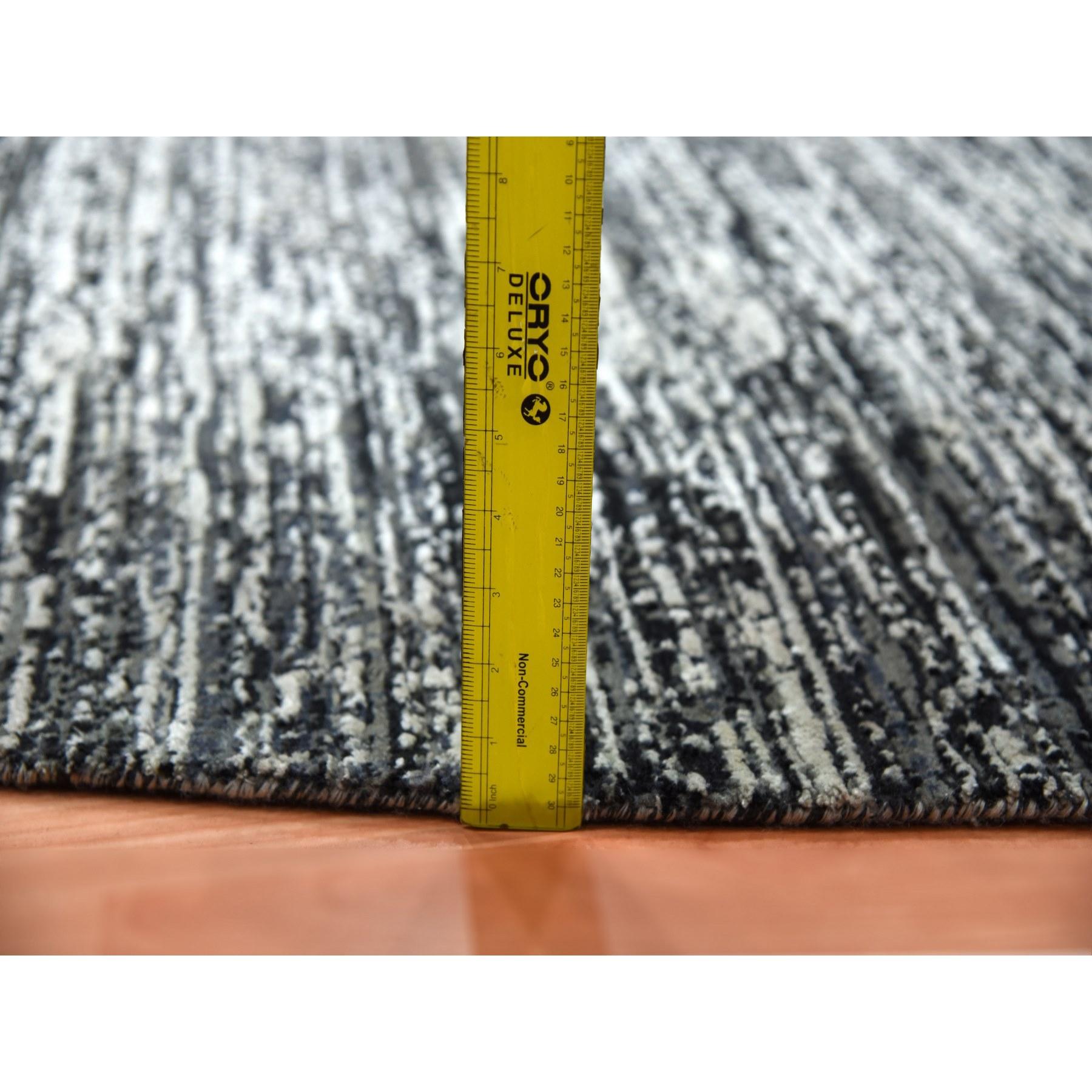 10'x10' Schwarz Striae Design Wolle und Seide Hand geknüpft Runde Orientteppich im Angebot 3