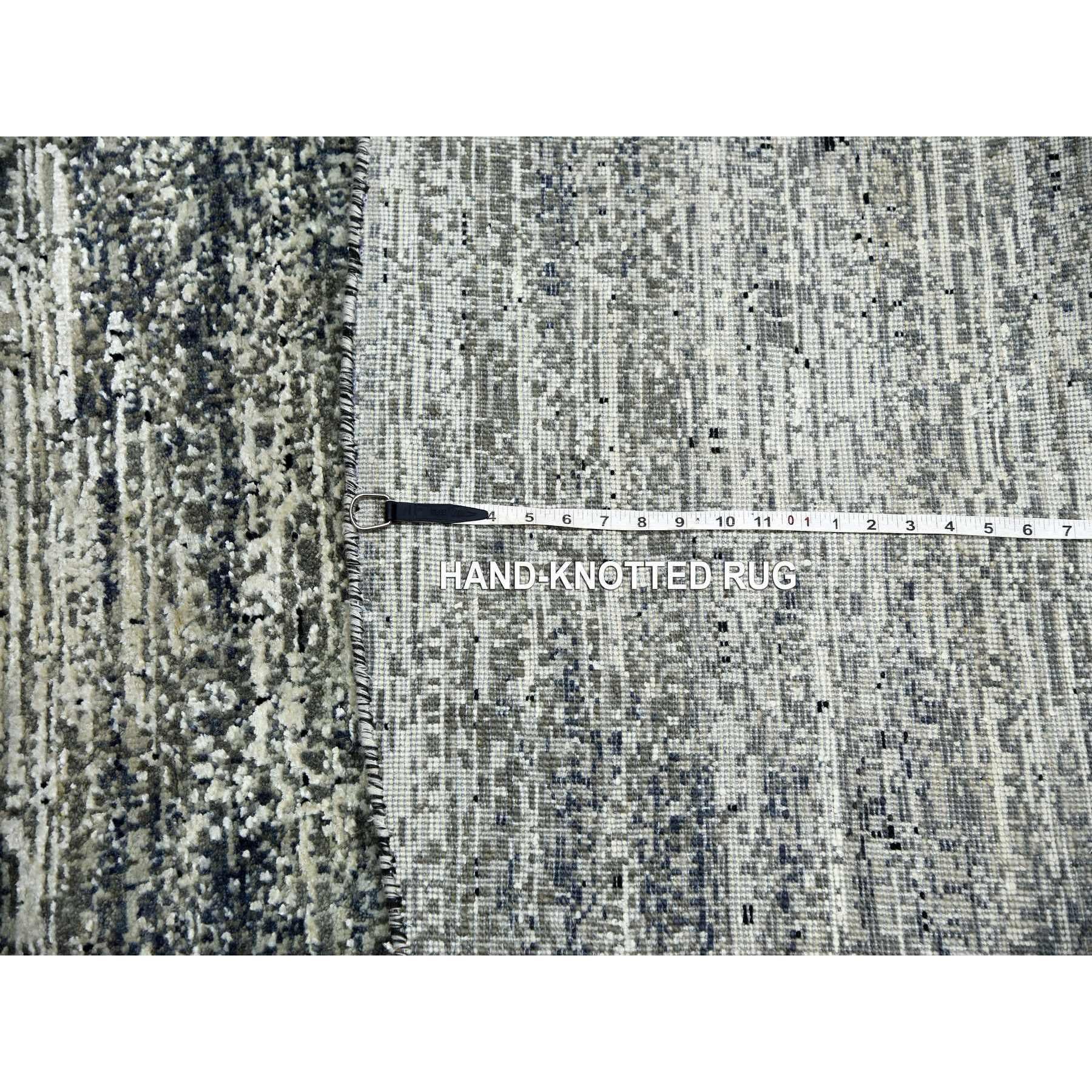 10'x10' Schwarz Striae Design Wolle und Seide Hand geknüpft Runde Orientteppich im Angebot 4
