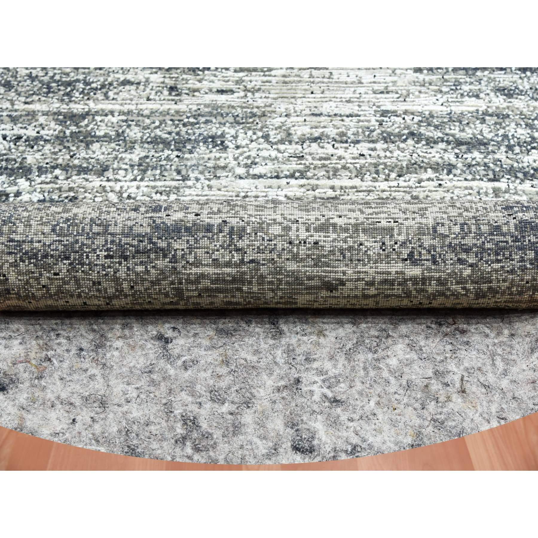 10'x10' Schwarz Striae Design Wolle und Seide Hand geknüpft Runde Orientteppich (Indisch) im Angebot