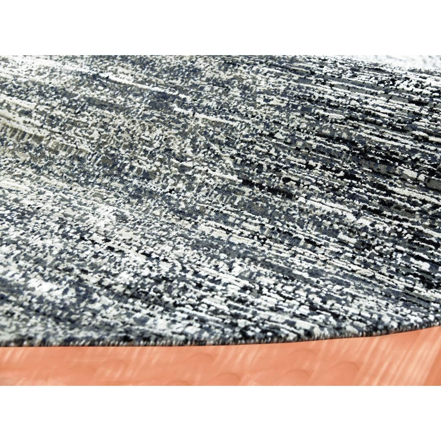 10'x10' Schwarz Striae Design Wolle und Seide Hand geknüpft Runde Orientteppich im Zustand „Neu“ im Angebot in Carlstadt, NJ