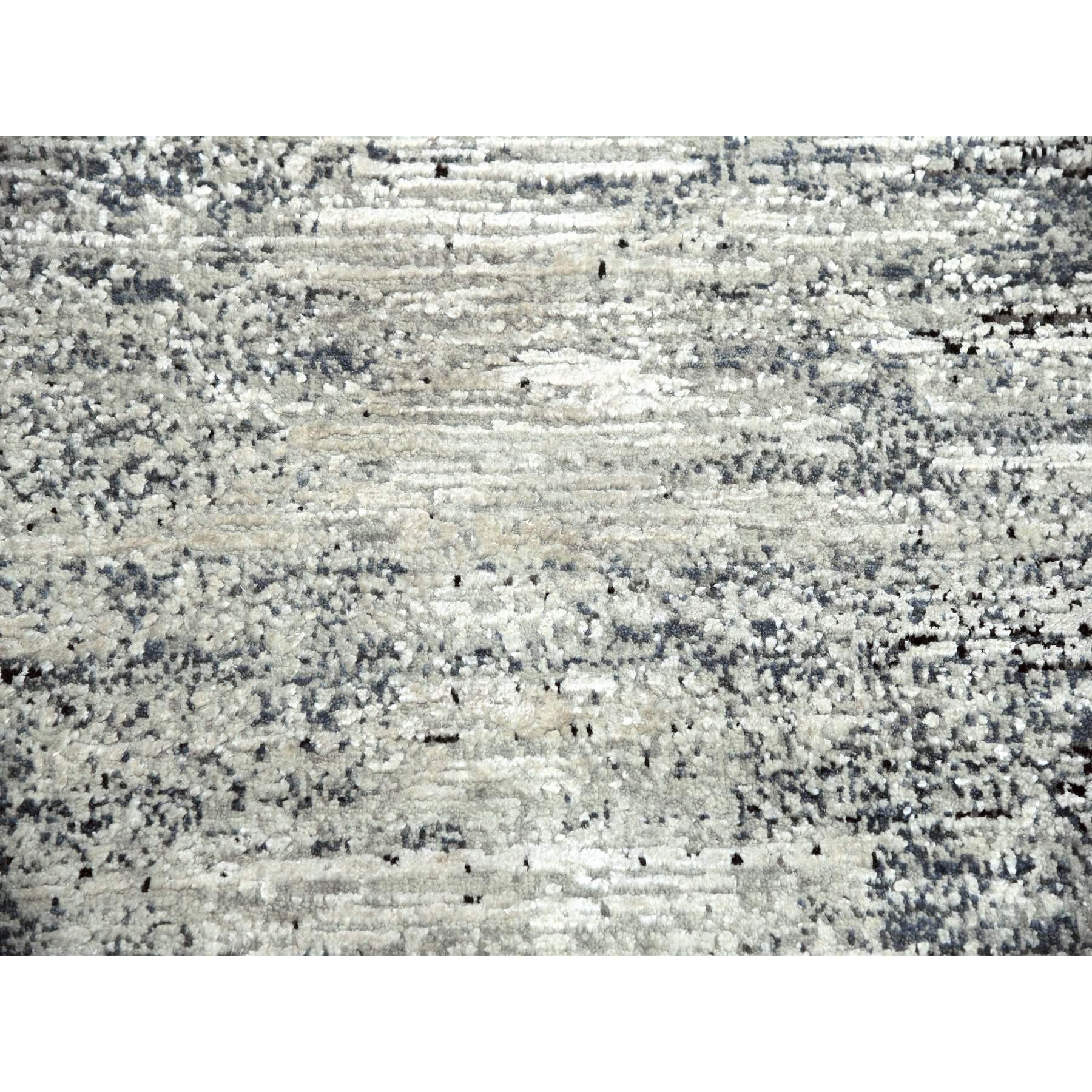 10'x10' Schwarz Striae Design Wolle und Seide Hand geknüpft Runde Orientteppich im Angebot 1