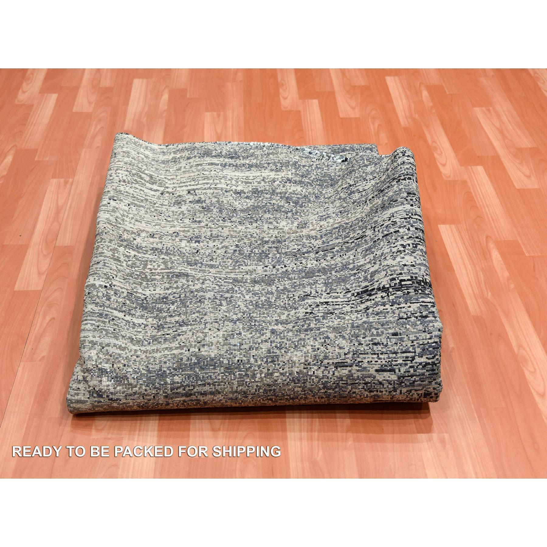 10'x10' Schwarz Striae Design Wolle und Seide Hand geknüpft Runde Orientteppich im Angebot 2