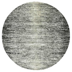 10'x10' Schwarz Striae Design Wolle und Seide Hand geknüpft Runde Orientteppich