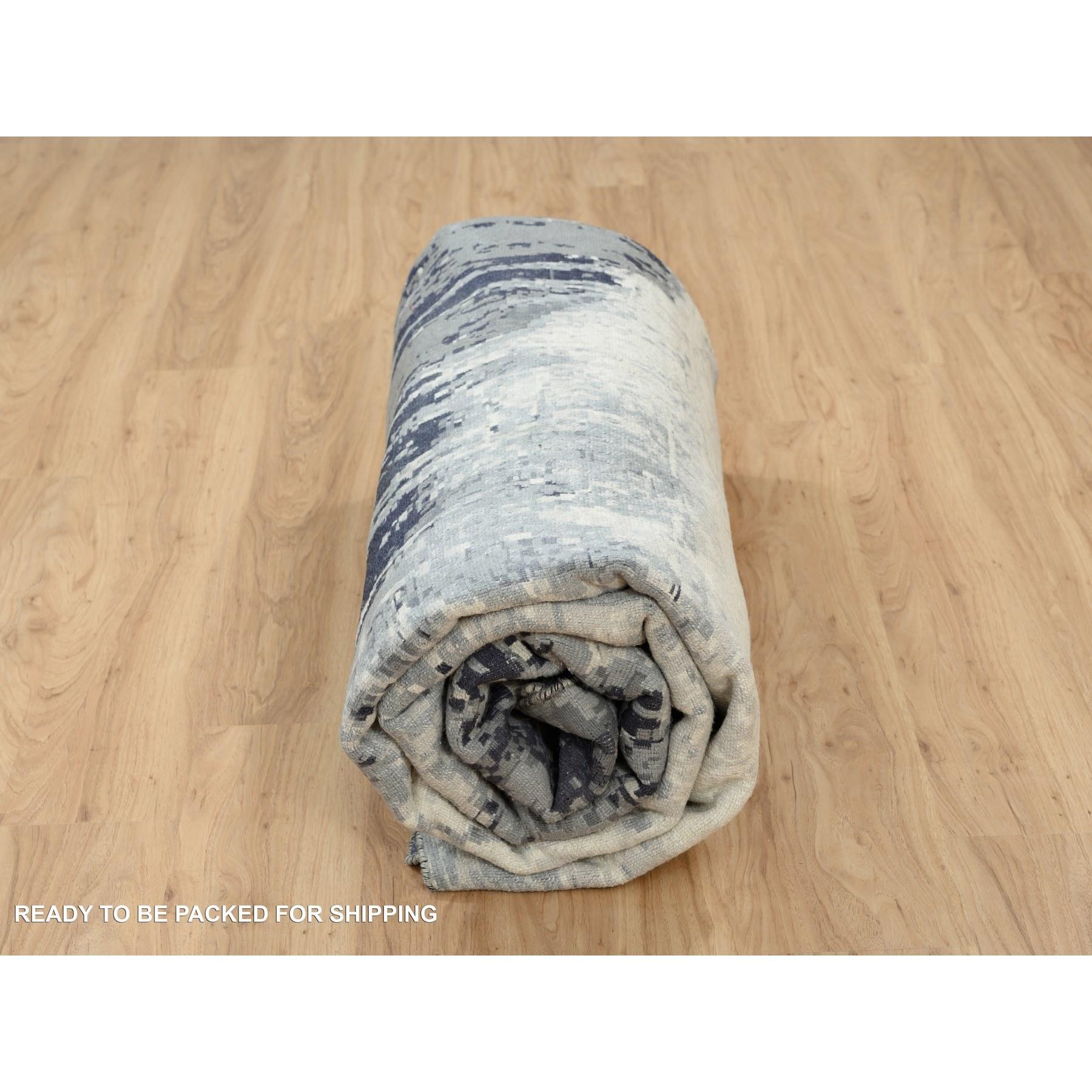 10'x10' Schwarzer handgeknüpfter quadratischer Teppich aus Wolle und Seide mit elfenbeinfarbenem abstraktem Design im Angebot 2