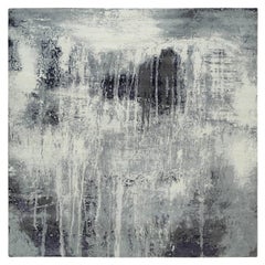 10'x10' Black with Ivory Abstract Design Wool and Silk Hand Knotted Square Rug