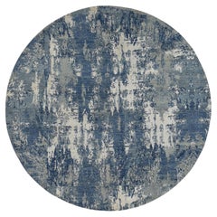 10'x10' Bleu, Design/One, Laine et Soie pure, Noué à la main, Tapis rond