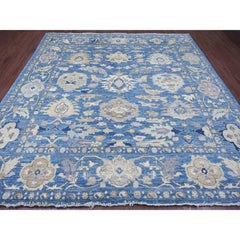 10'x10' Blau Afghan Angora Oushak Leaf Design Handgeknüpft Wolle Quadratisch Teppich