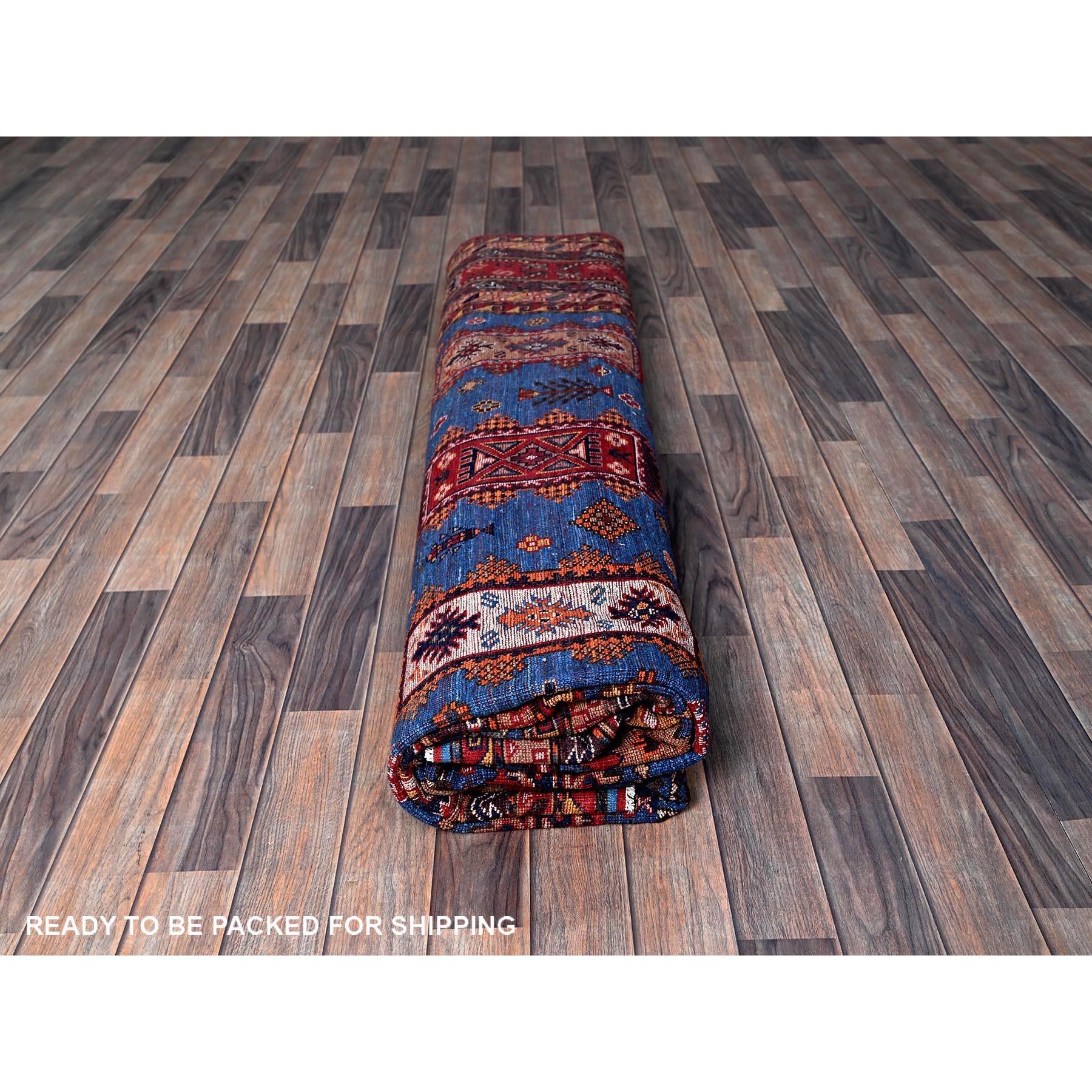 10'x10' Blue Afghan Caucasian Design Revival Hand Knotted Soft Wool Square Rug en vente 3