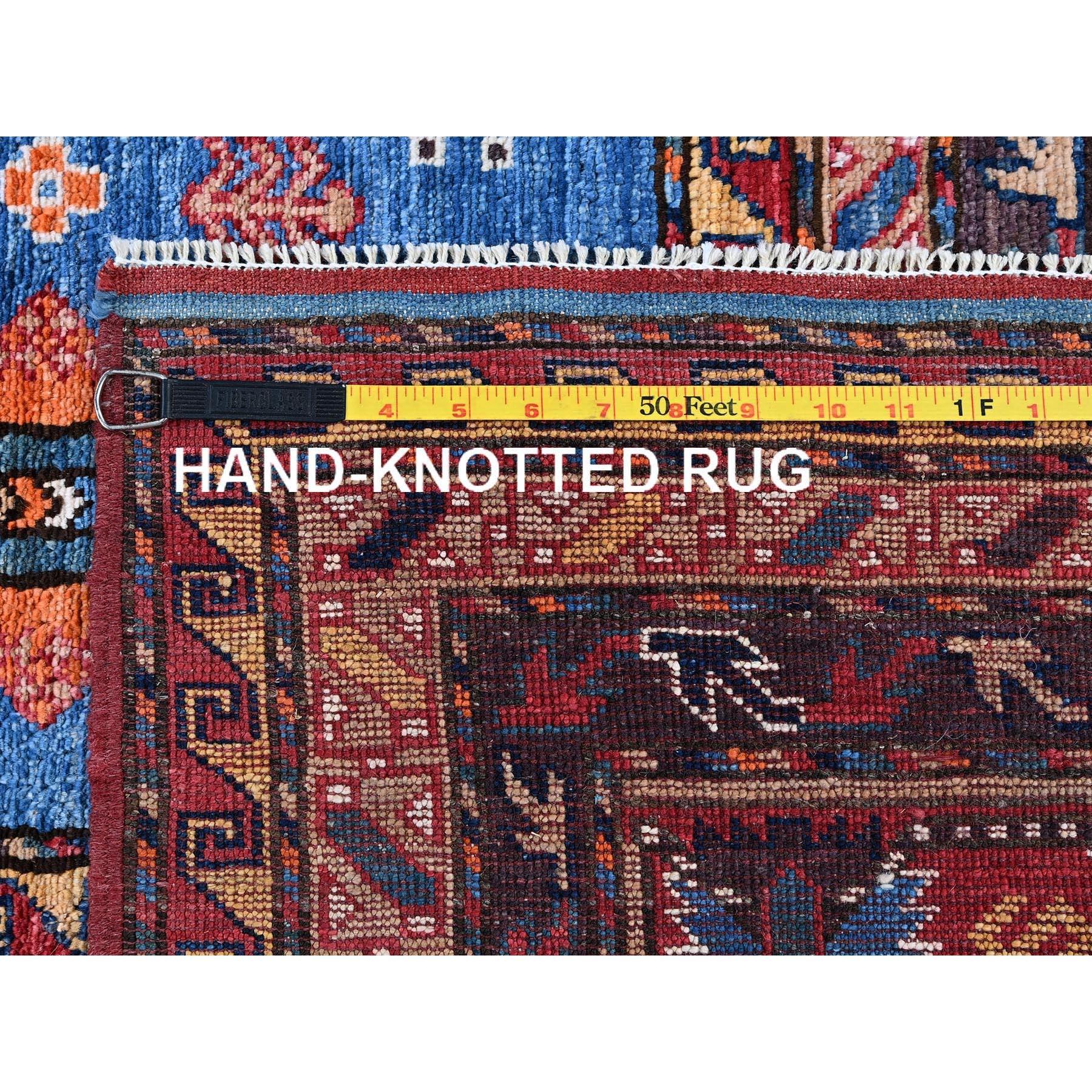 10'x10' Blue Afghan Caucasian Design Revival Hand Knotted Soft Wool Square Rug en vente 5