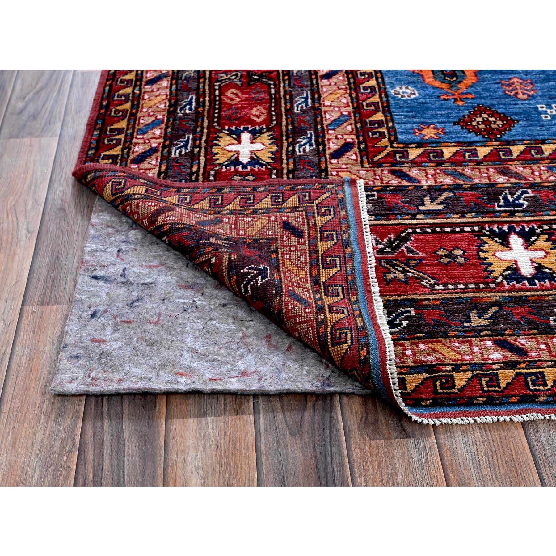 10'x10' Blue Afghan Caucasian Design Revival Hand Knotted Soft Wool Square Rug Neuf - En vente à Carlstadt, NJ