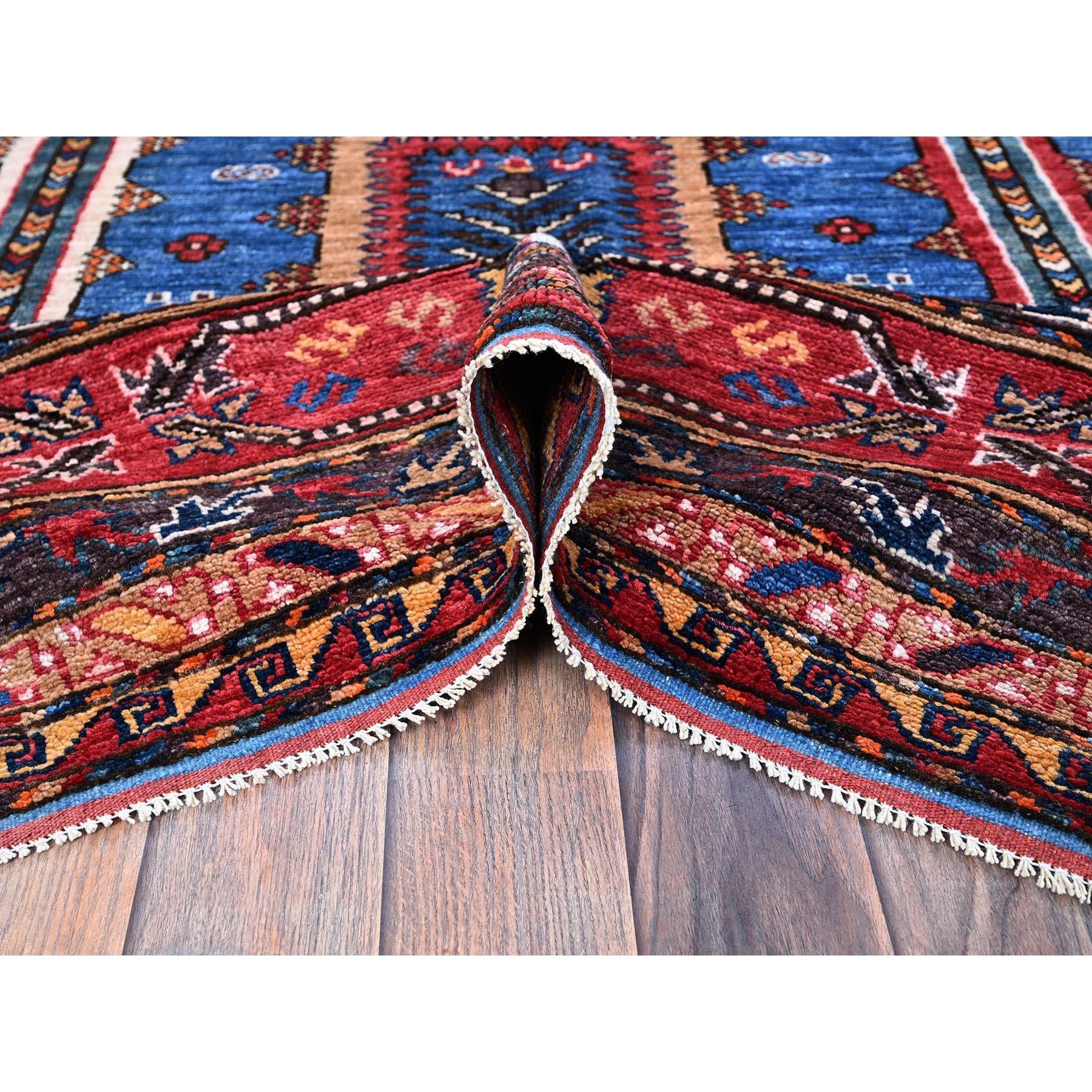 XXIe siècle et contemporain 10'x10' Blue Afghan Caucasian Design Revival Hand Knotted Soft Wool Square Rug en vente