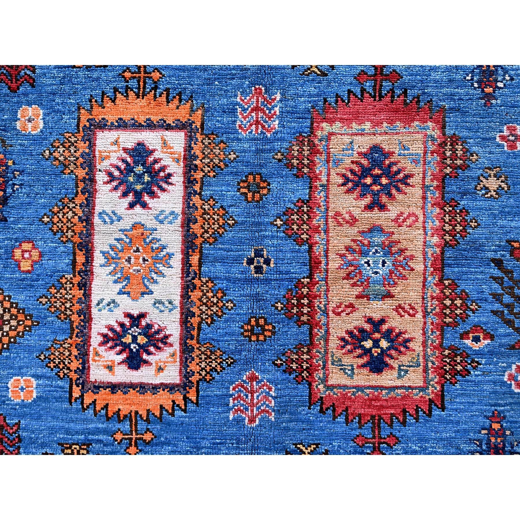 10'x10' Blue Afghan Caucasian Design Revival Hand Knotted Soft Wool Square Rug en vente 2
