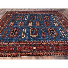 10'x10' Blue Afghan Ersari with Turkish Knot Hand Knotted Soft Wool Square Rug