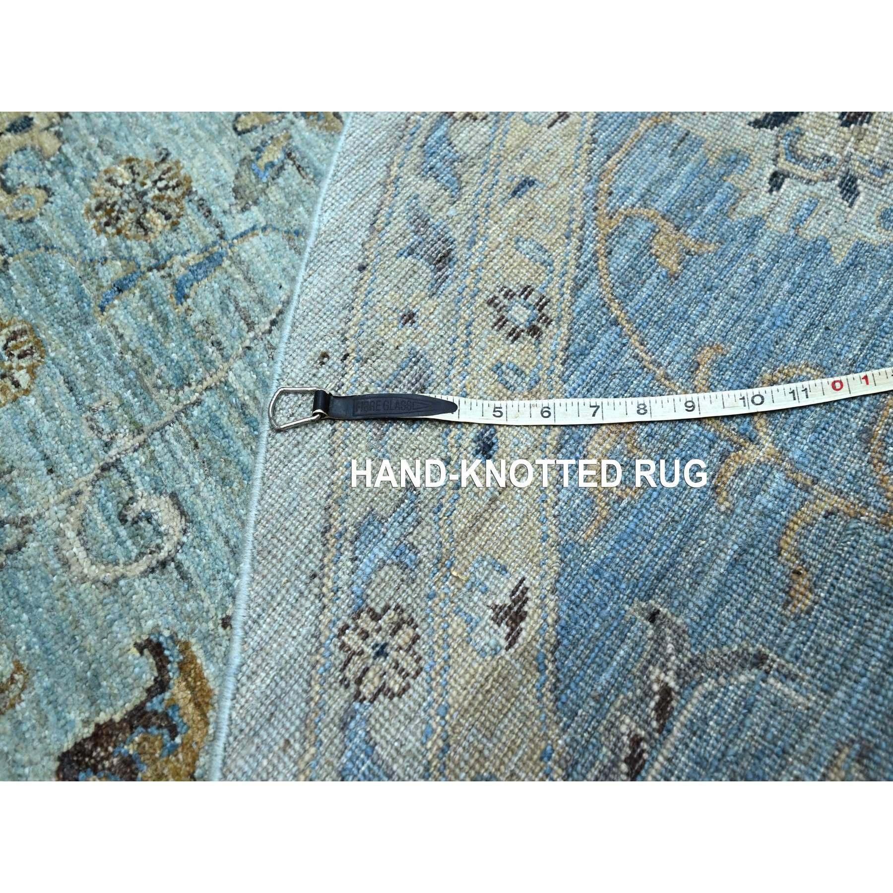 10'x10' Blue Agra All Over  Abbas Flower Design Hand Knotted Pure Wool Round For Sale 6