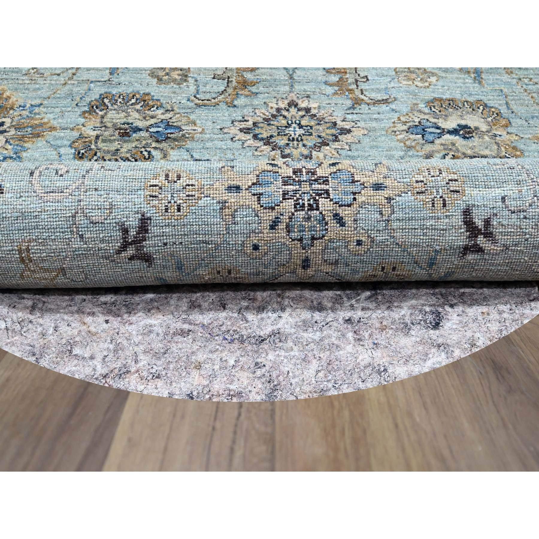 Hand-Knotted 10'x10' Blue Agra All Over  Abbas Flower Design Hand Knotted Pure Wool Round For Sale