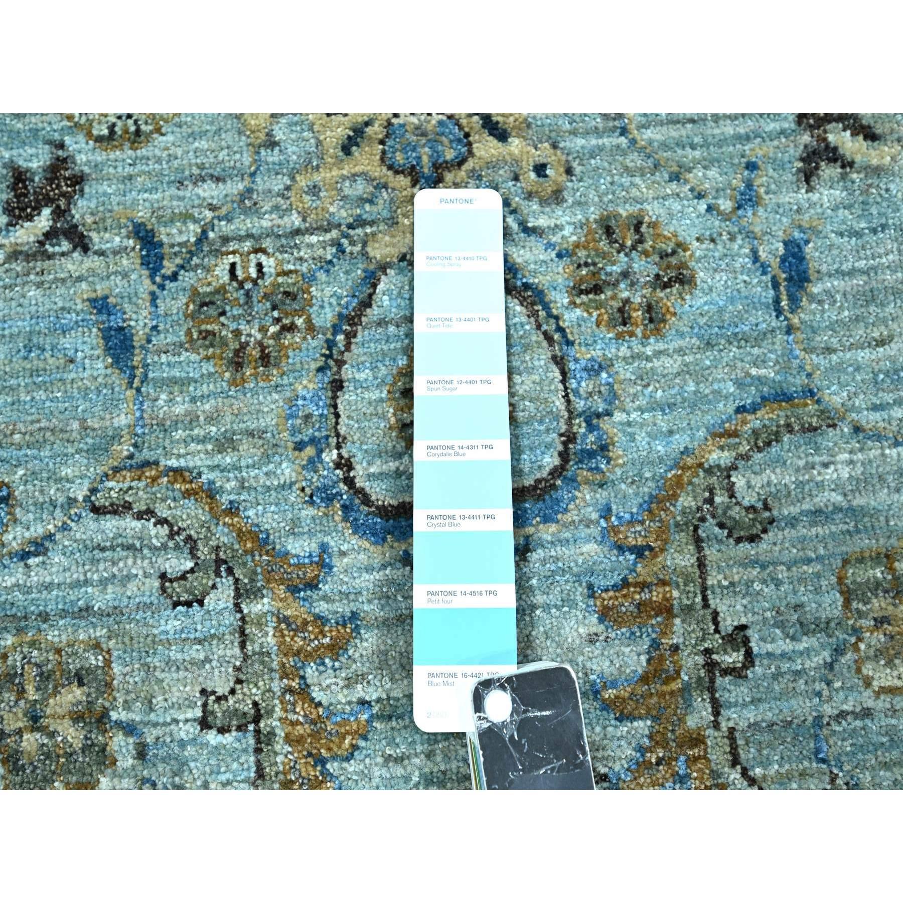 10'x10' Blue Agra All Over  Abbas Flower Design Hand Knotted Pure Wool Round For Sale 1