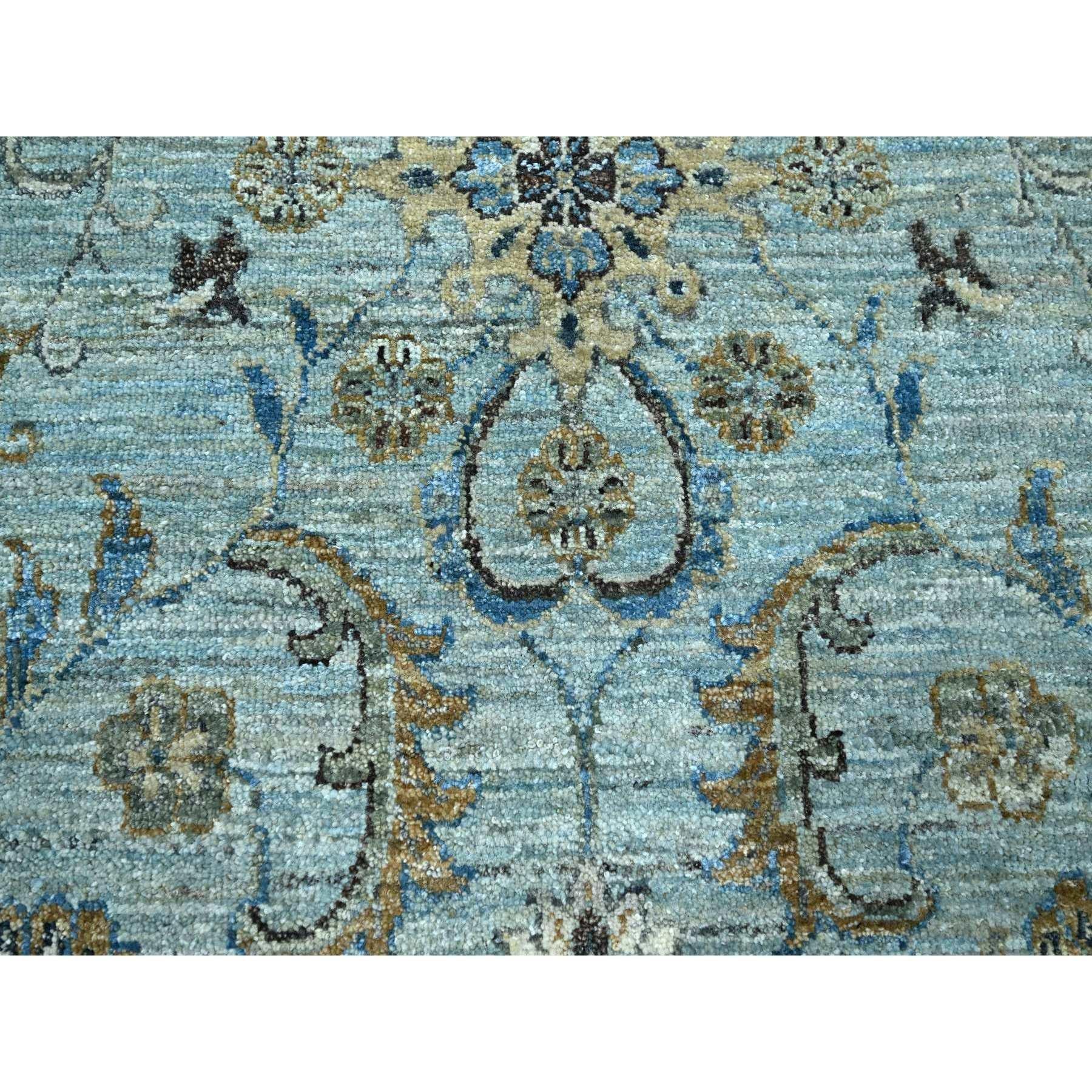 10'x10' Blue Agra All Over  Abbas Flower Design Hand Knotted Pure Wool Round For Sale 2