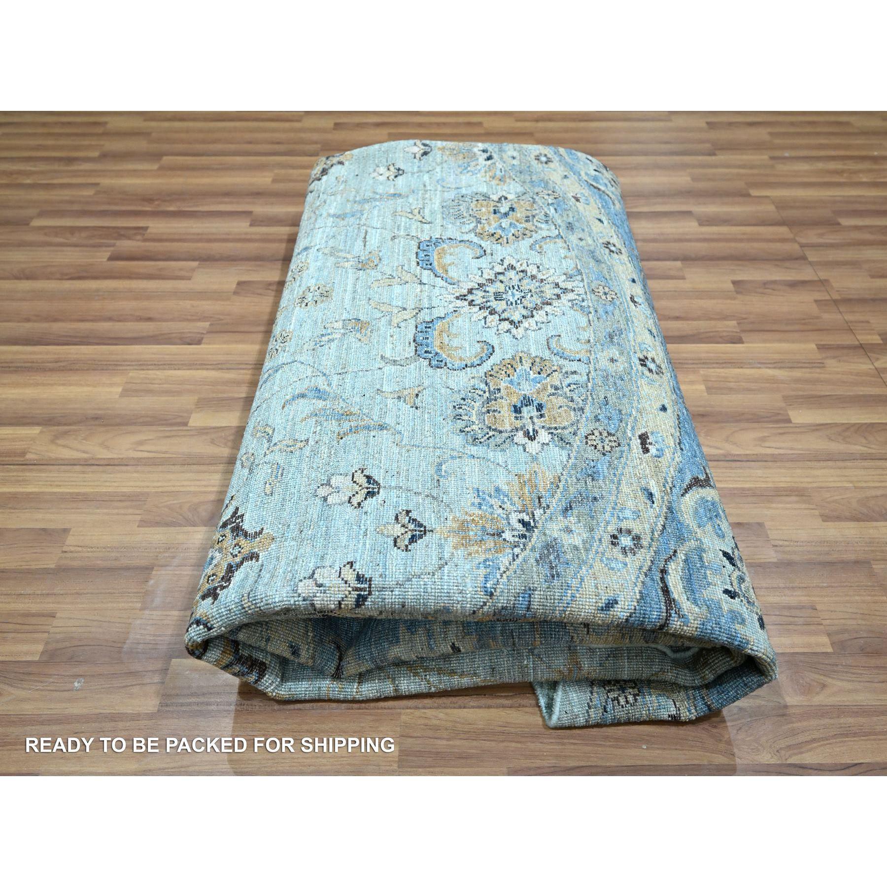 10'x10' Blue Agra All Over  Abbas Flower Design Hand Knotted Pure Wool Round For Sale 3