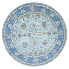 10'x10' Blue Agra All Over  Abbas Flower Design Hand Knotted Pure Wool Round